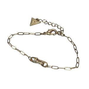 Guess Gold Tone Pave Set Crystal Bar Ankle Chain